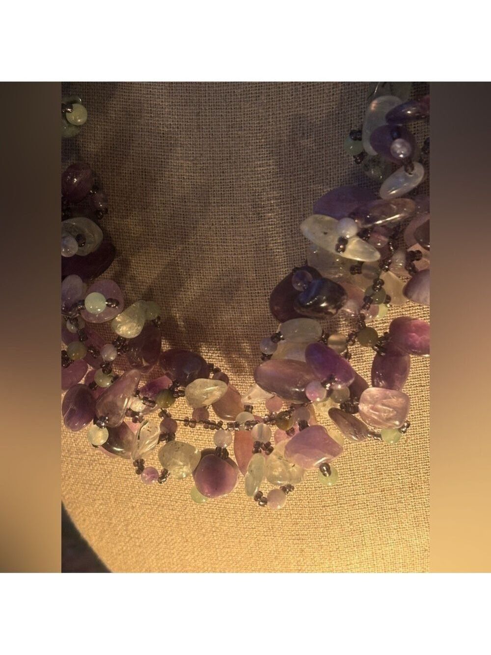 GENUINE Stone Purple Amethyst and Green Prehnite Chunky Necklace 18in Women - Picture 11 of 13